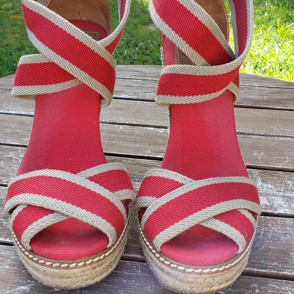 red wedge espadrille sandals